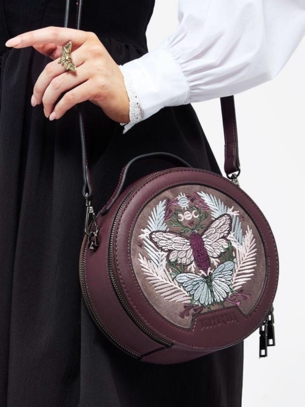 Disturbia Trivia Moth Embroidered Crossbody Bag